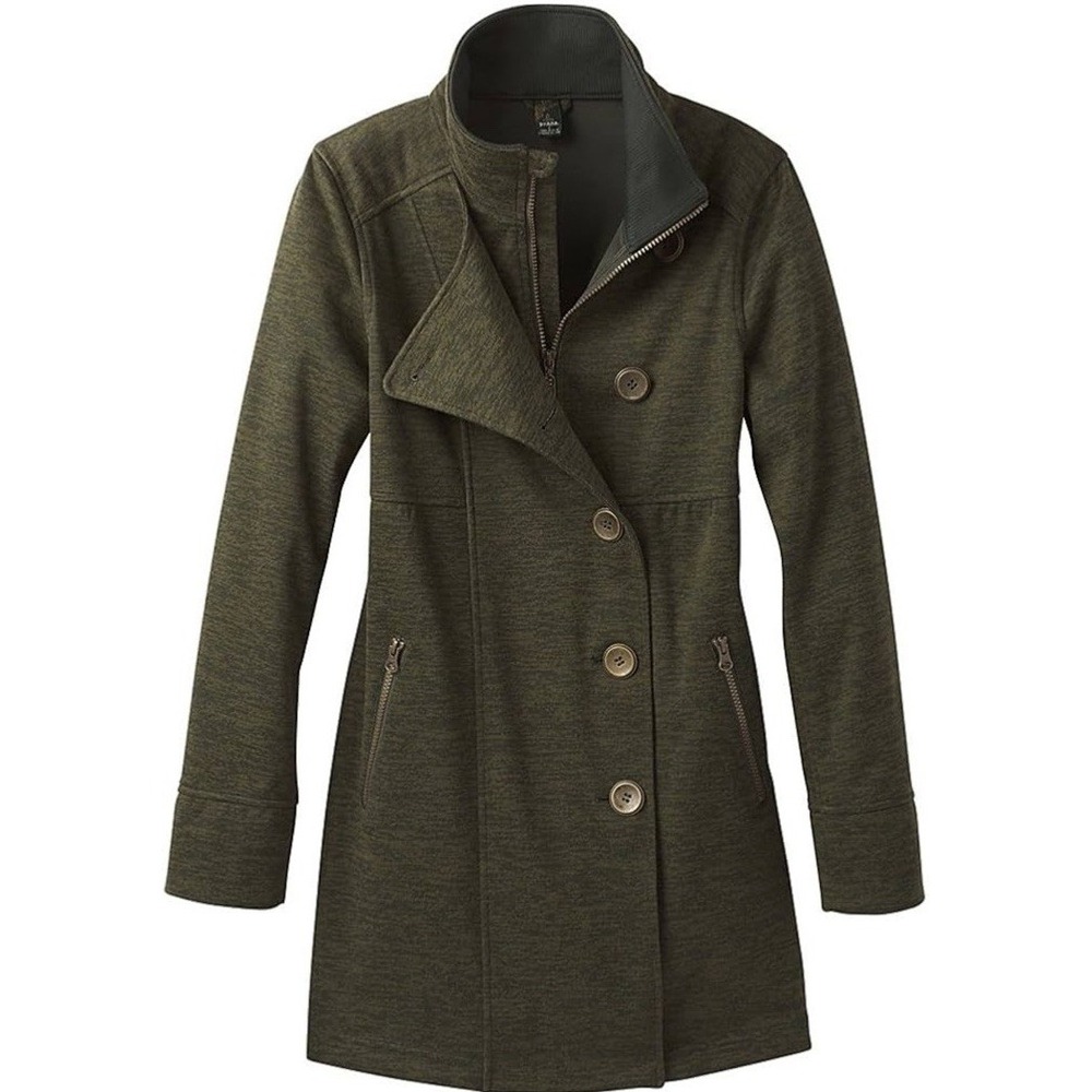 Prana Women's Water-resistant Soft Shell Long Jacket Olive Green Size M Full Zip